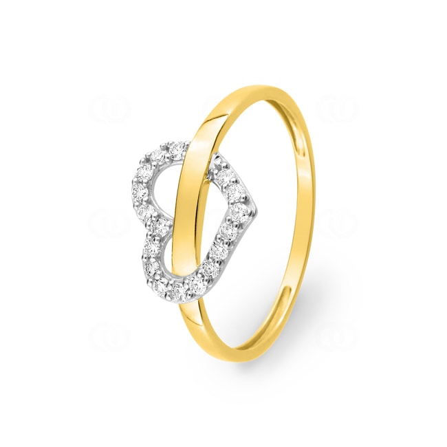Heart Ring 375/9 K Yellow Gold two-tone with Cubic Zirconia - 9KID022BZ