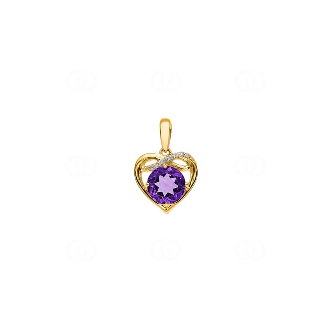 Pendentif cœur or jaune 750/18 ct avec améthyste ronde et diamants 0.02 ct H/si - AN-71673-AME-GG