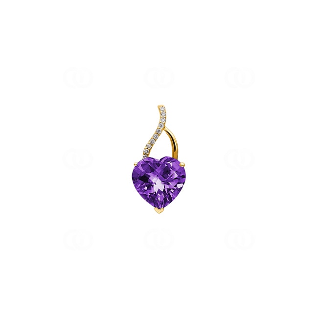 Herzanhänger 750/18 K Gelbgold mit Amethyst und Diamanten 0.02 ct H/si - AN-70304-AME-GG