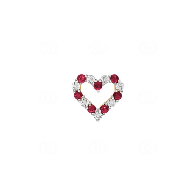 Pendentif cœur or jaune 750/18 ct avec diamants 0.02 ct H/si & rubis - PP05698-3-GG