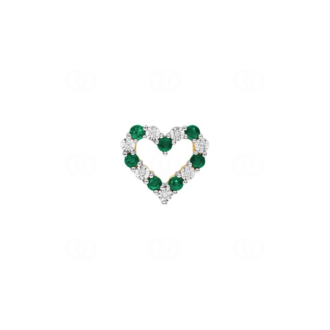Pendentif cœur or jaune 750/18 ct avec diamants 0.02 ct H/si & émeraudes - PP05698-4-GG