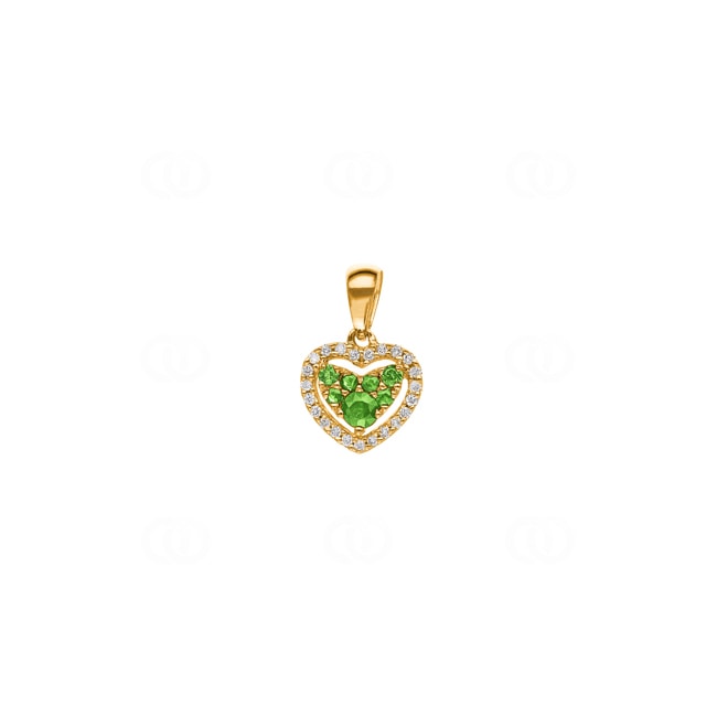 Pendetif cœur or jaune 750/18 ct avec grenats vert & diamants 0.08 ct H/si - AN-44836-TSA-GG