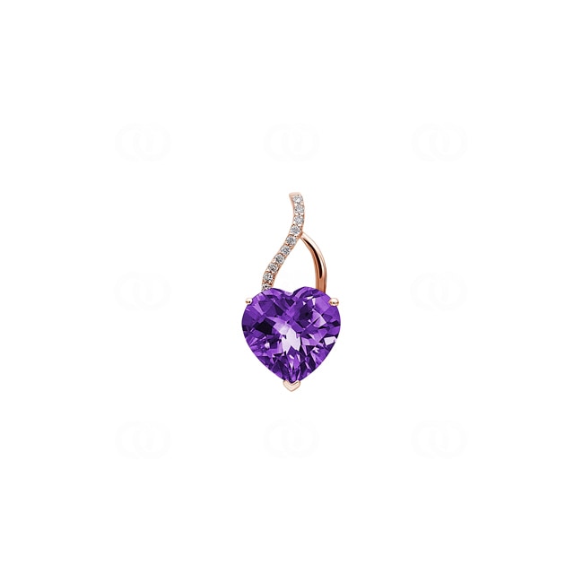 Heart Pendant 750/18 K Rose Gold with Amethyst and Diamonds 0.02 ct H/si - AN-70304-AME-RG