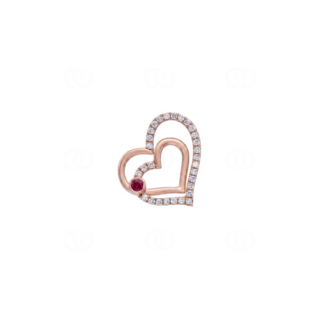 Herzanhänger 750/18 K Roségold mit Diamanten 0.12 ct & Rubin - AN-73707-RUB-RG
