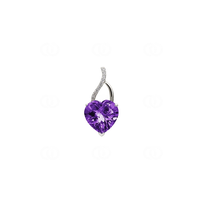 Heart Pendant 750/18 K White Gold with Amethyst and Diamonds 0.02 ct H/si - AN-70304-AME-WG