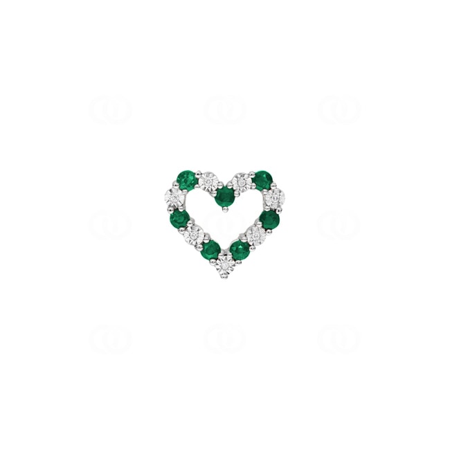 Heart Pendant 750/18 K White Gold with Diamonds 0.02 ct H/si & Emeralds - PP05698-4-WG