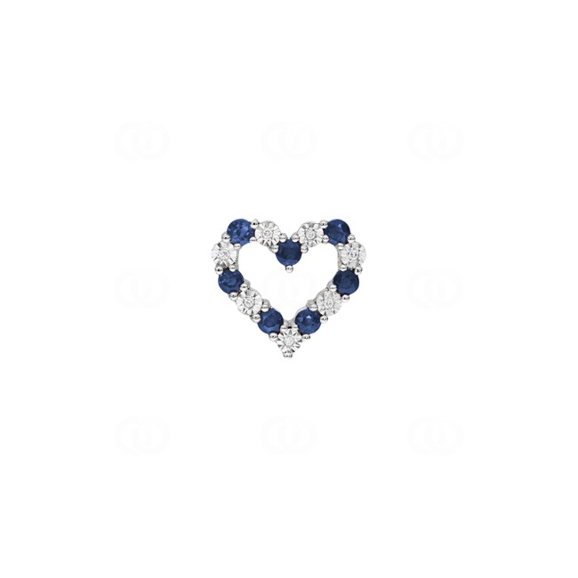 Heart Pendant 750/18 K White Gold with Diamonds 0.03 ct H/si & Sapphires - PP05698-2-WG
