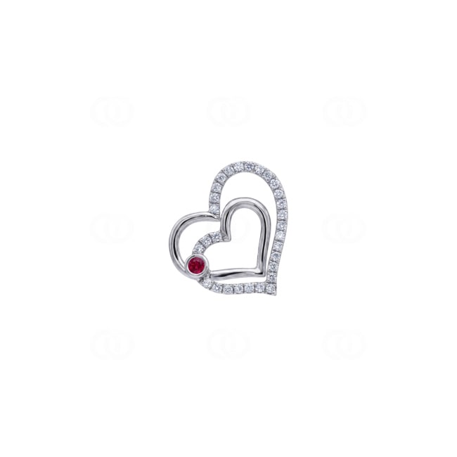 Herzanhänger 750/18 K Weissgold mit Diamanten 0.12 ct & Rubin - AN-73707-RUB-WG