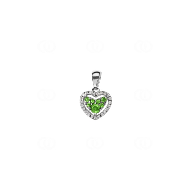 Heart Pendant 750/18 K White Gold with green Garnets & Diamonds 0.08 ct H/si - AN-44836-TSA-WG