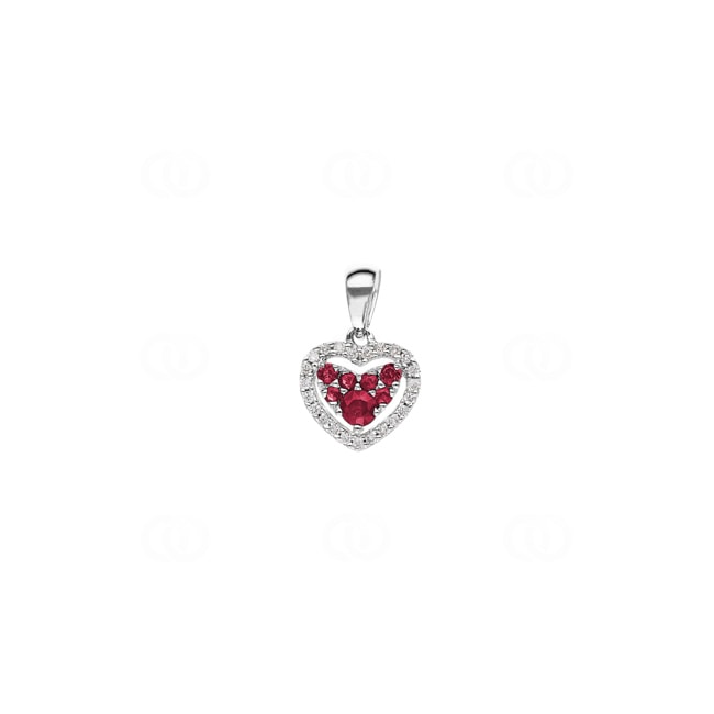 Pendetif cœur or gris 750/18 ct avec rubis & diamants 0.08 ct H/si - AN-44836-RUB-WG