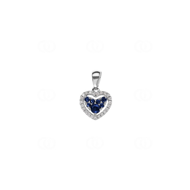 Heart Pendant 750/18 K White Gold with Sapphires & Diamonds 0.08 ct H/si - AN-44836-SAF-WG