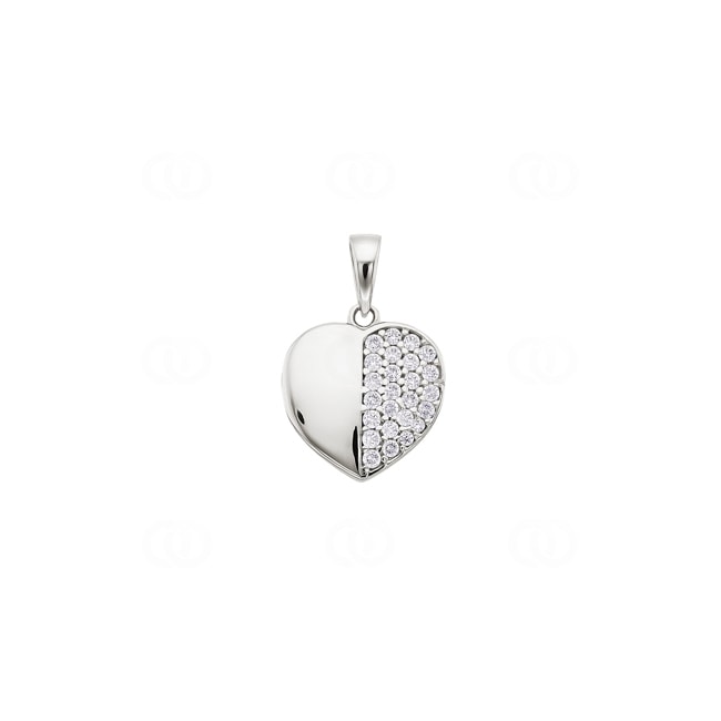 Pendentif cœur or gris 750/18 ct avec zircones - AN022