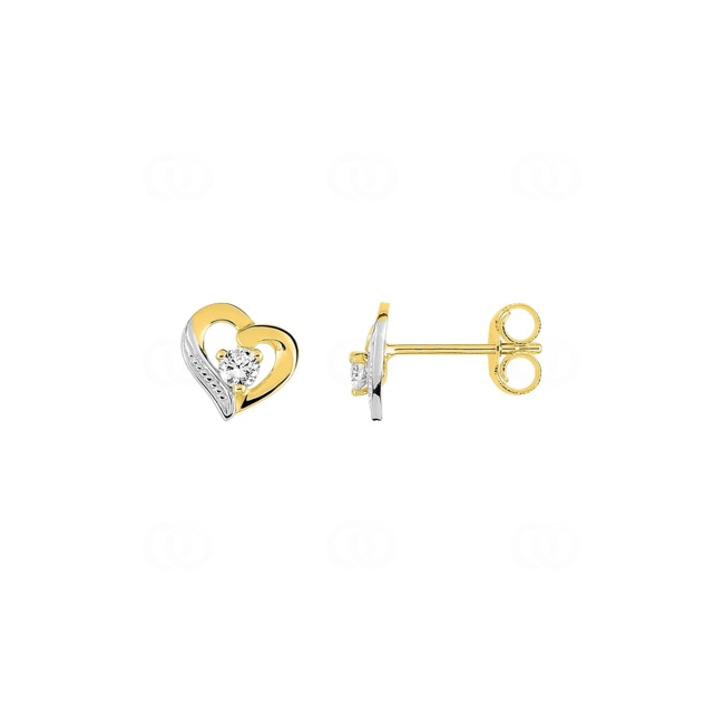 Heart Stud Earrings 375/9 K Yellow Gold with Cubic Zirconia - 29SK41BZ