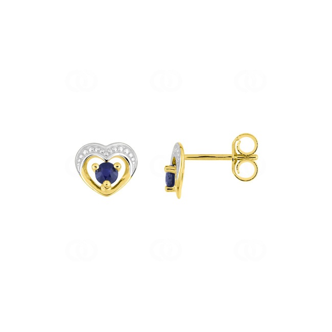 Heart Stud Earrings 750/18 K Yellow Gold two-tone with Sapphires - 2.7147.S3
