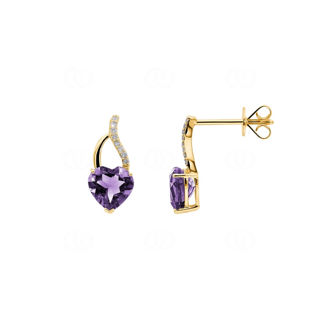 Herzohrstecker 750/18 K Gelbgold mit Amethyst und Diamanten 0.04 ct H/si - OR-70303-AME-GG
