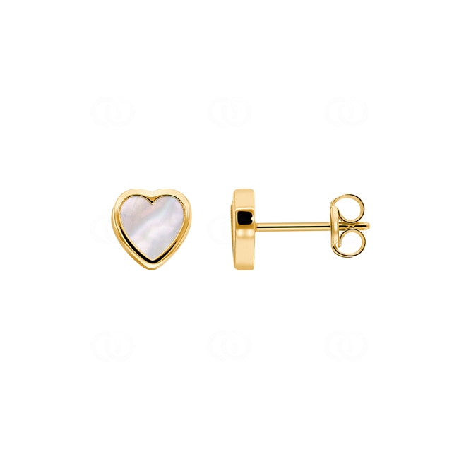 Heart Stud Earrings 750/18 K Yellow Gold with Mother of Pearl - 148101.6NCG