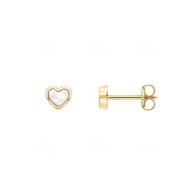 Clous d'oreilles or jaune 750/18 ct Cœur avec nacre - 148851.6NC