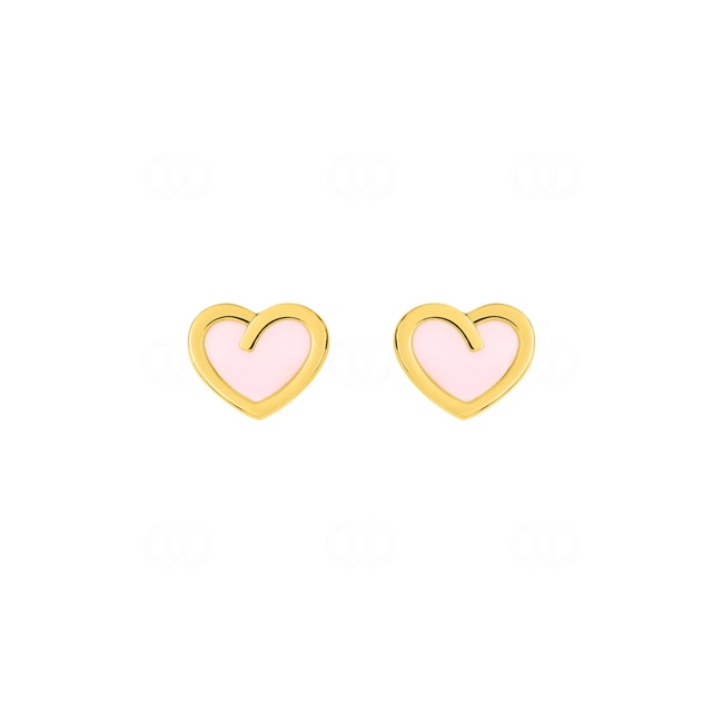 Clous d'oreilles cœur or jaune 750/18 ct avec laque rose Clous d'oreilles cœur or jaune 750/18 ct avec laque rose - BK213JL