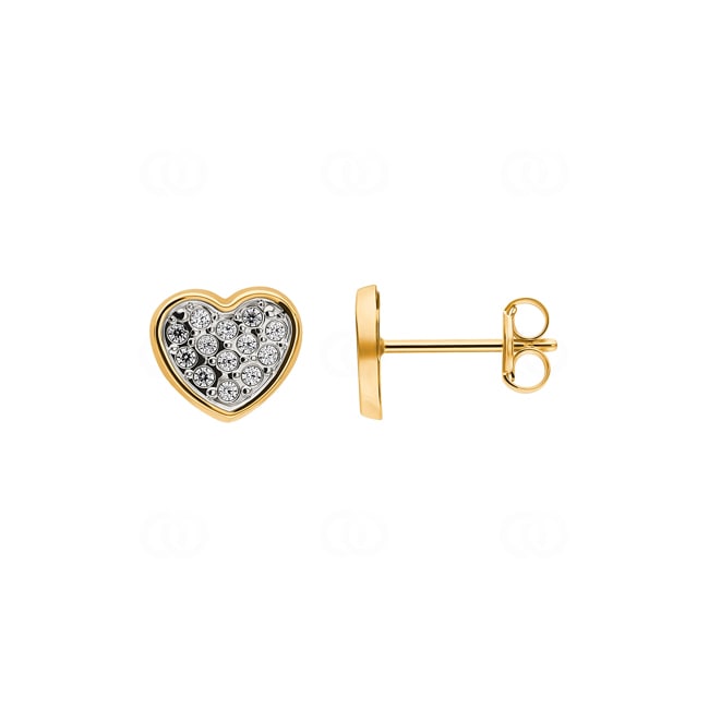 Heart Stud Earrings 750/18 K Yellow Gold with Cubic Zirconia - 180662.6ZIR