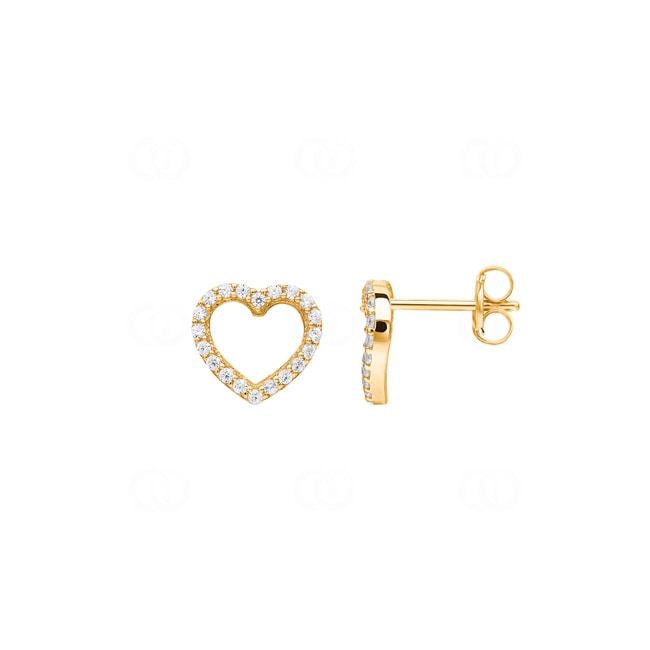 Clous d'oreilles or jaune 750/18 ct avec zircones, Cœur - 186281.6ZIR
