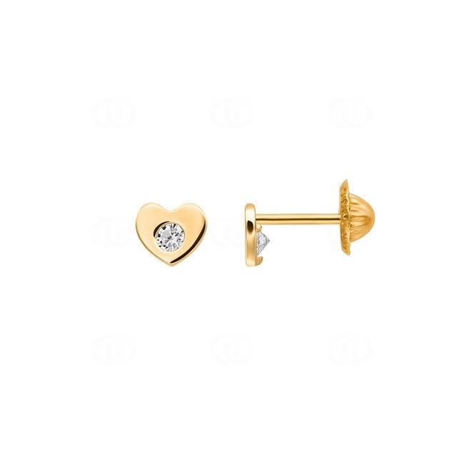 Herzohrstecker 750/18 K Gelbgold mit Zirkonia - 8199ZV