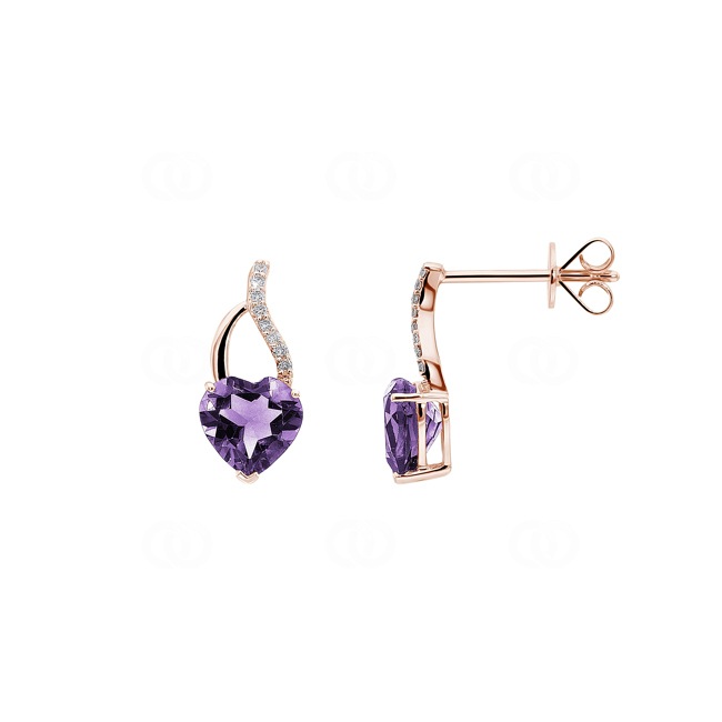 Herzohrstecker 750/18 K Roségold mit Amethyst und Diamanten 0.04 ct H/si - OR-70303-AME-RG