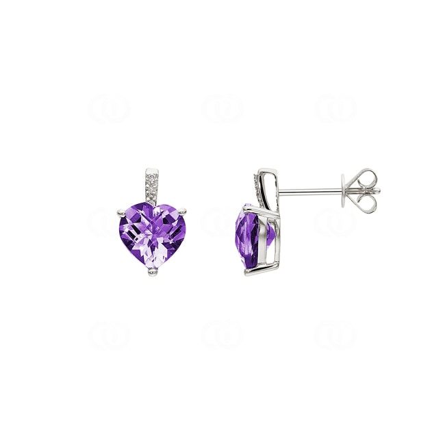 Clous d'oreilles or gris 750/18 ct avec améthyste & diamants 0.01 ct H/si, Cœur - OR-52262A-AME-WG