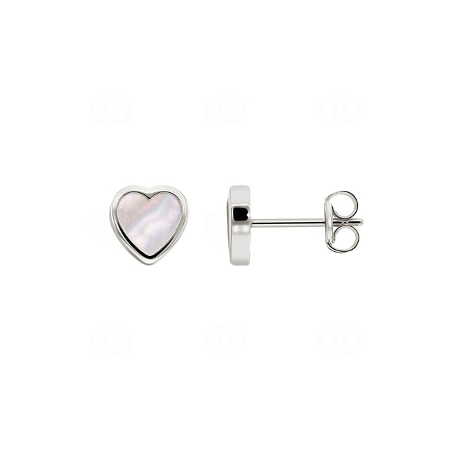 Heart Stud Earrings 750/18 K White Gold with Mother of Pearl - 148101.6NCW
