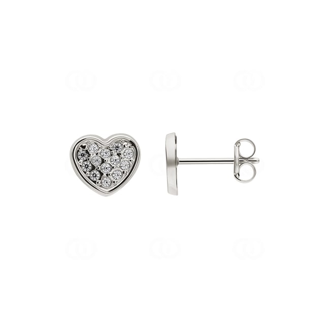 Heart Stud Earrings 750/18 K White Gold with Cubic Zirconia - 833741.6ZIR