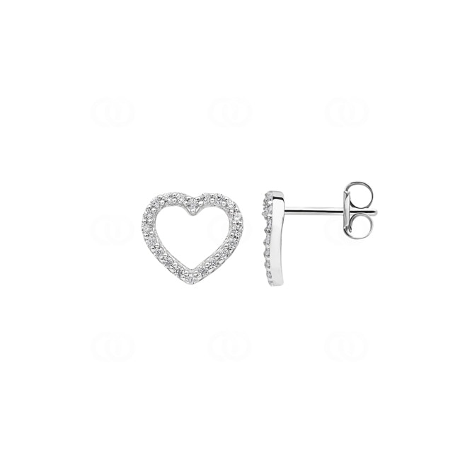 Clous d'oreilles or gris 750/18 ct avec zircones, Cœur - 834911.6ZIR