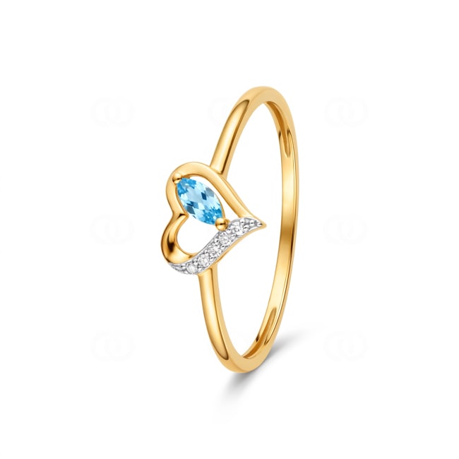 Bague cœur or jaune 375/9 ct avec topaze bleue & zircones - 197680.T3