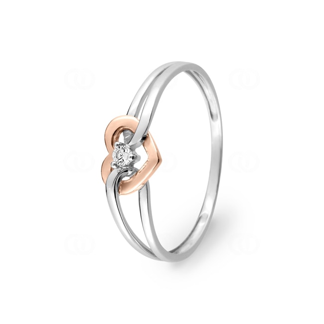Heart Ring 375/9 K White and Rose Gold with Cubic Zirconia - 197276.Z4