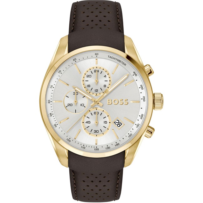 Hugo Boss Grand Prix Chronograph Leder Braun / Goldig & Silbrig - 1514225