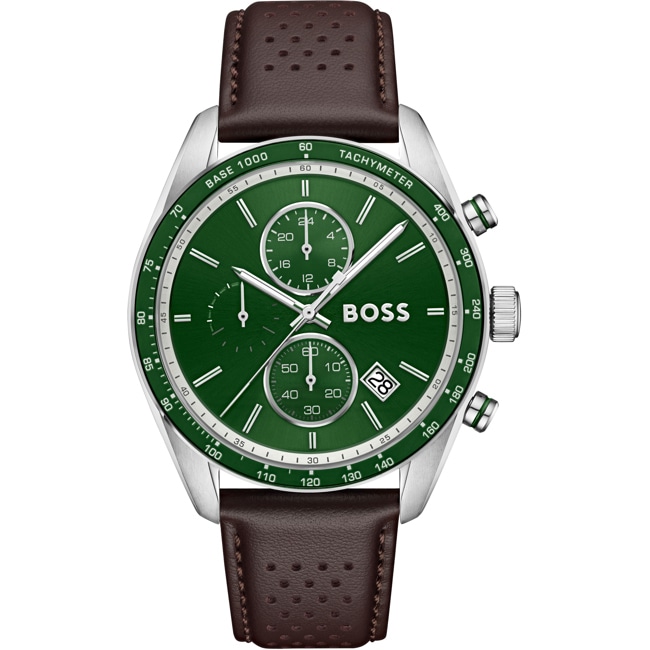 Hugo Boss Grand Prix Chronograph Leather Brown / Green & Silvery  - 1514342