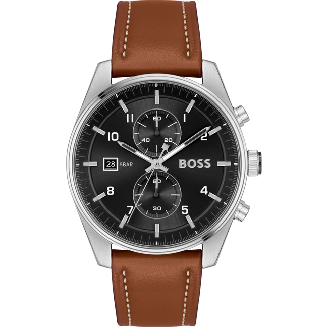 Hugo Boss Skytraveller Chronograph Leather Brown / Silver & Black - 1514161