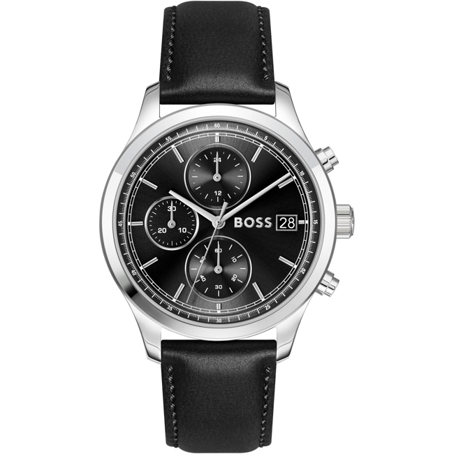 Hugo Boss Stratus Chrono Leder Schwarz / Silbrig  - 1514326