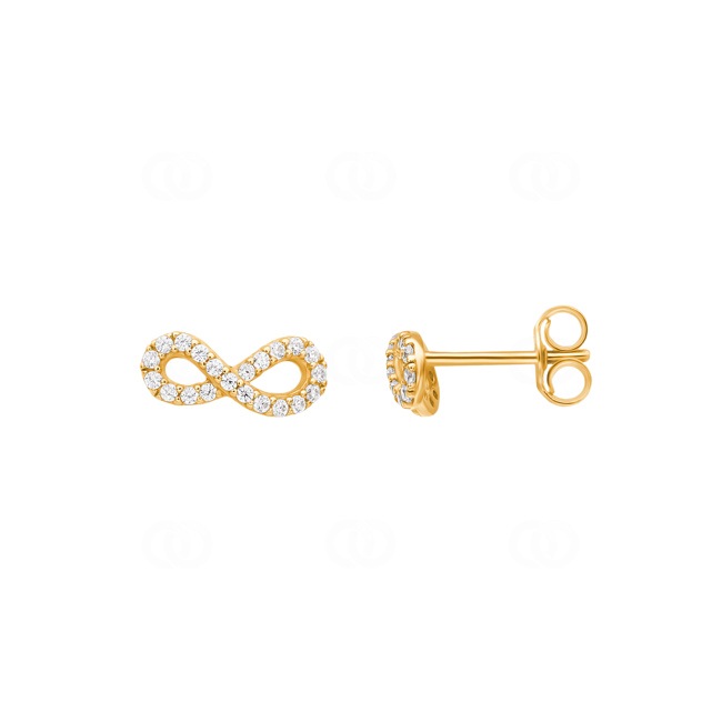 Infinity Stud Earrings 375/9 K Yellow Gold with Cubic Zirconia - 29SA689JZ