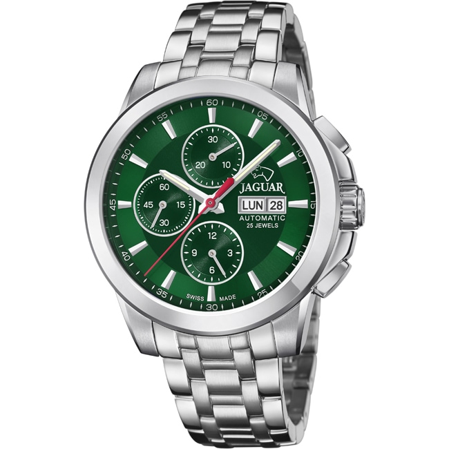 Jaguar Automatic Chronograph Day Date Silver / Green 45mm - J978/5