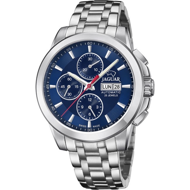 Jaguar Automatik Chronograph Day Date Silbrig / Marineblau 45mm - J978/6