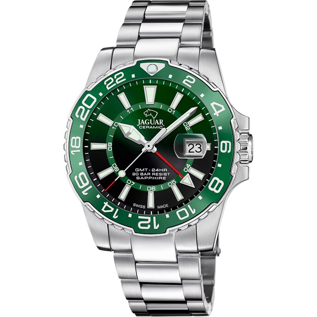 Jaguar Ceramic GMT Executive Date Argenté / Vert - J1011/3