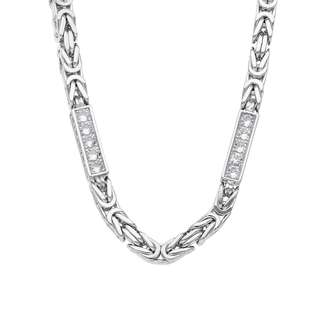Collier chaîne royale carrée argent 925 avec zircones 7.5mm - KE-925-30301
