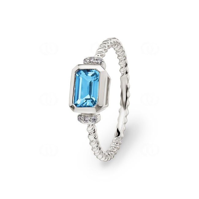 Rope Ring 750/18 K White Gold with Blue Topaz and Diamonds 0.03 ct H/si - RI-73471-TOP-WG