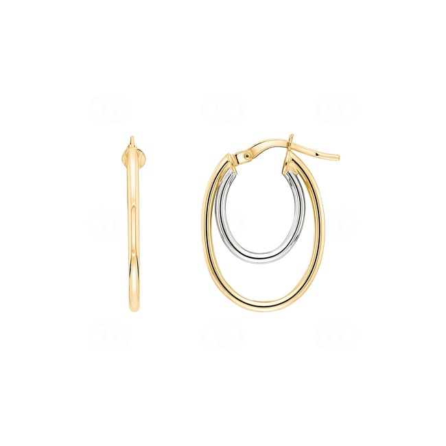 Hoop Earrings 750/18 K Yellow and White Gold oval 16 x 21mm - 3537.2G