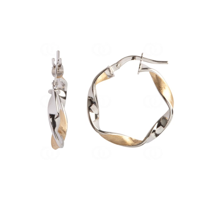 Hoop Earrings 750/18 K Yellow and White Gold twisted 3mm Ø 15mm - 3558.1G
