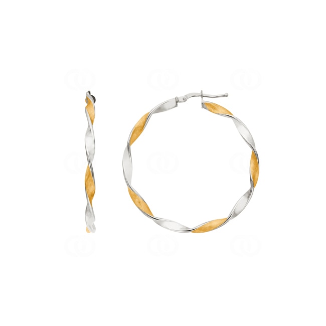 Hoop Earrings 750/18 K Yellow and White Gold twisted 3mm Ø 20mm - 3558.2G