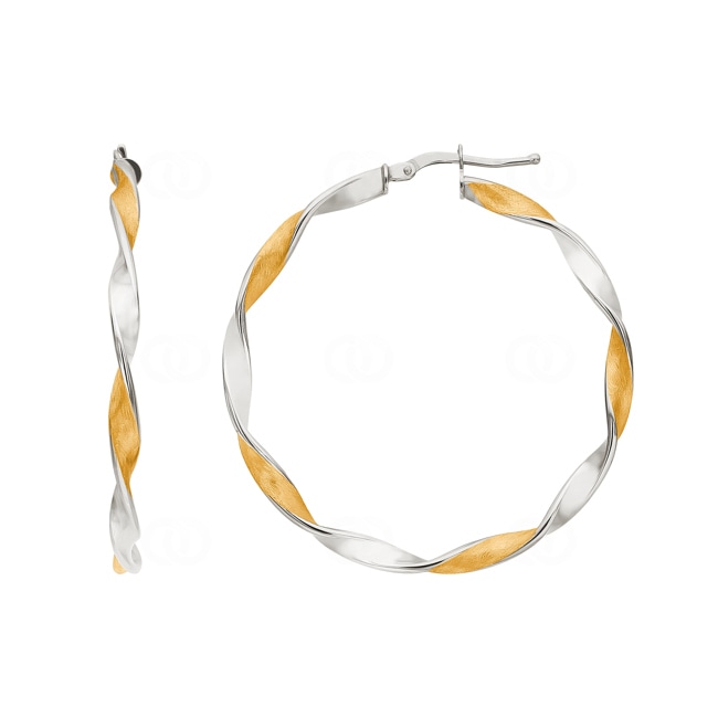 Hoop Earrings 750/18 K Yellow and White Gold twisted 3mm Ø 35mm - 3558.3G