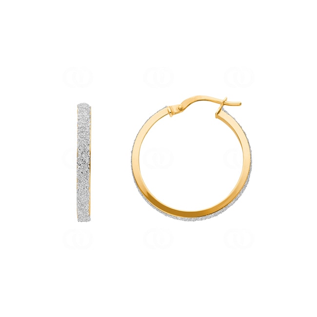 Hoop Earrings Diamondized 750/18 K Yellow Gold 3 x 1.5mm Ø 20mm - 3688G