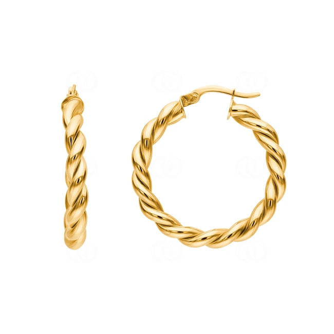 Hoop Earrings 750/18 K Yellow Gold corded Ø 20mm - OGO1134