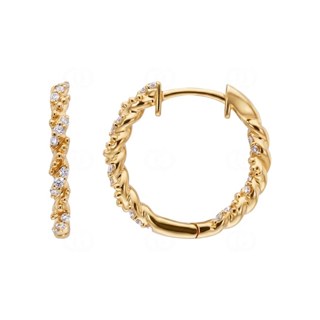 Kreolen 750/18 K Gelbgold Kordeloptik mit Diamanten 0.18 ct - OR-73822-GG