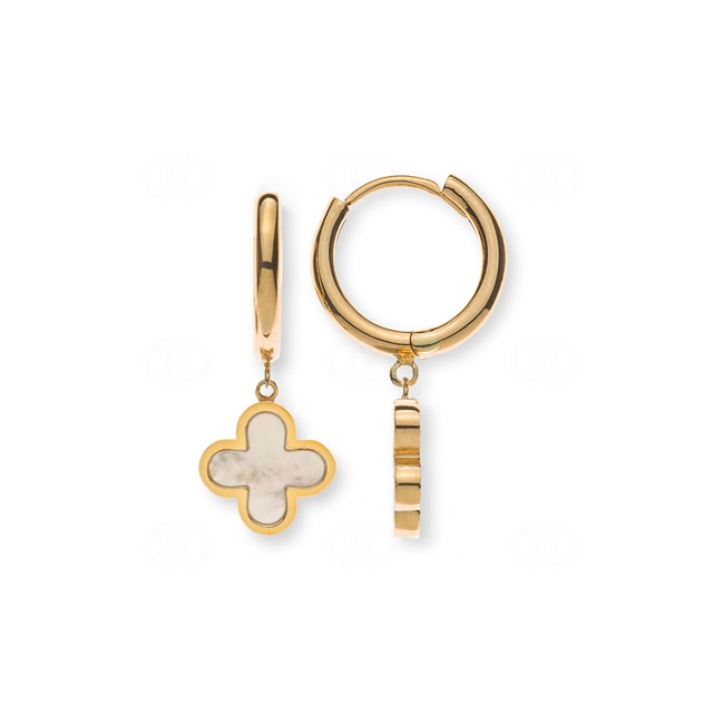 Créoles or jaune 750/18 ct avec pendentif croix en nacre - OPE1046